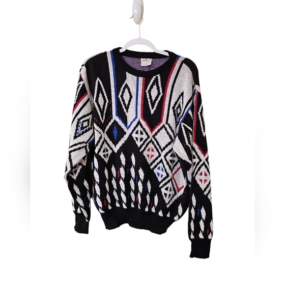 Vintage 80s Bouvy geometric Patterned Sweater mens large - Picture 1 of 5